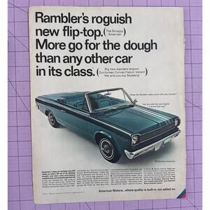 1966 American Motors Rambler Vintage Retro Print Ad Blue Convertible